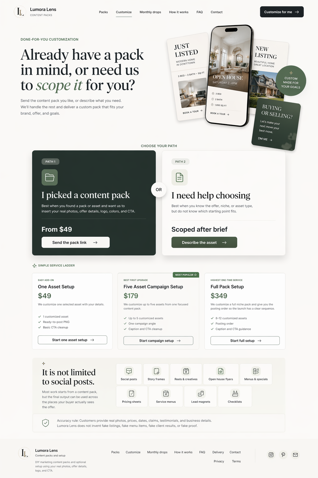 Customized marketing asset setup preview