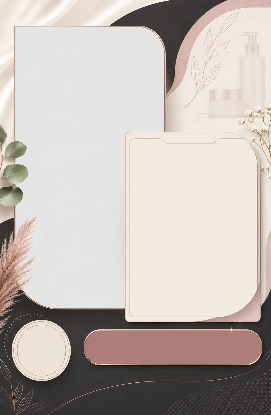 Blank beauty booking DIY template with empty service photo, service copy, CTA, and logo zones