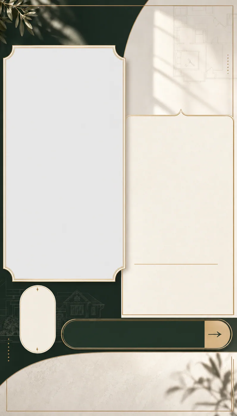 Blank real estate listing DIY template with empty property photo, listing copy, CTA, and logo zones